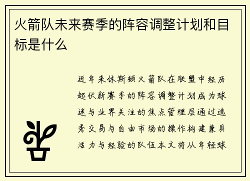 火箭队未来赛季的阵容调整计划和目标是什么